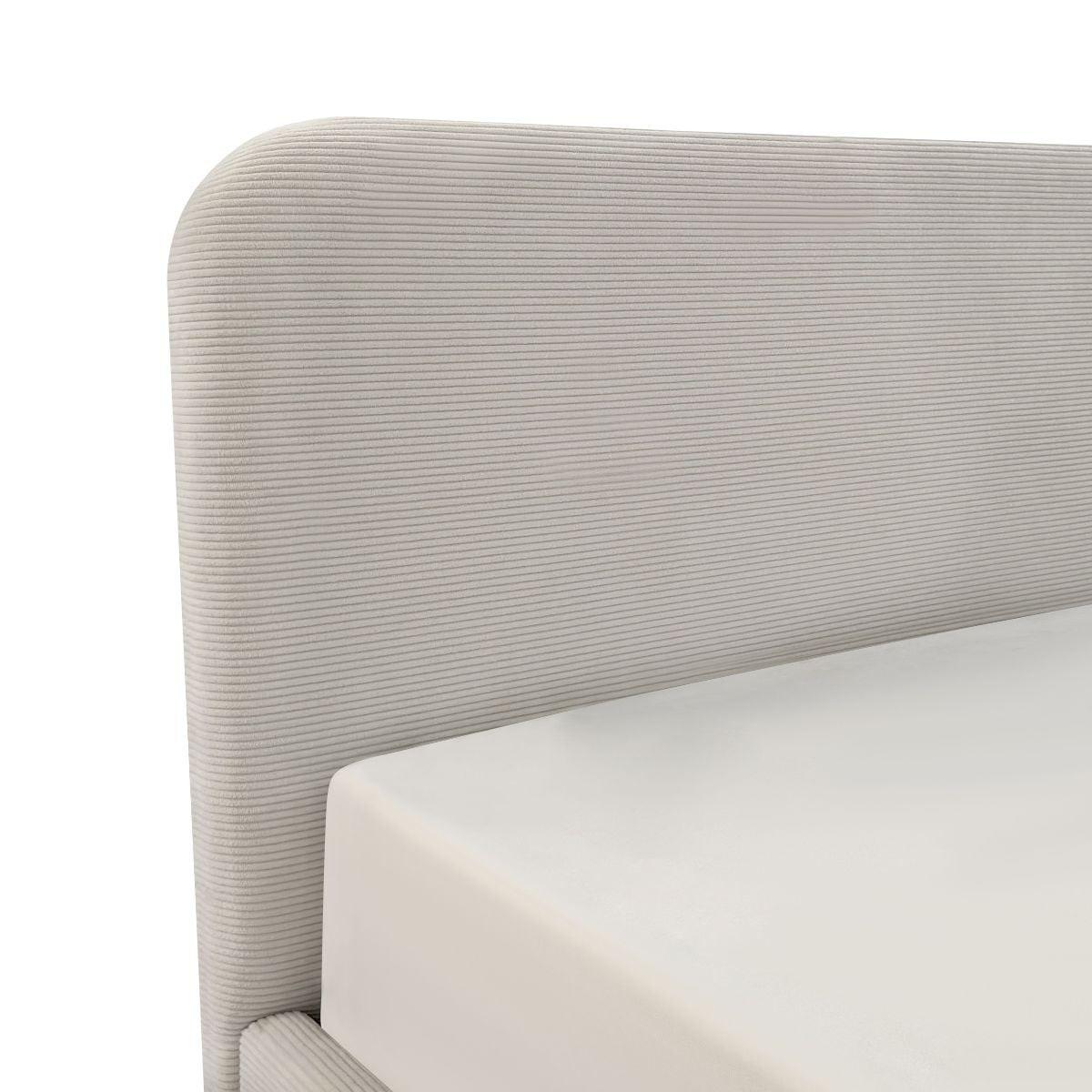 BETTKASTEN 140x190 mit kopfteil bezogen mit beigem livy 205/150/88 cm - Beige, Holz (190/140cm) - Calicosy