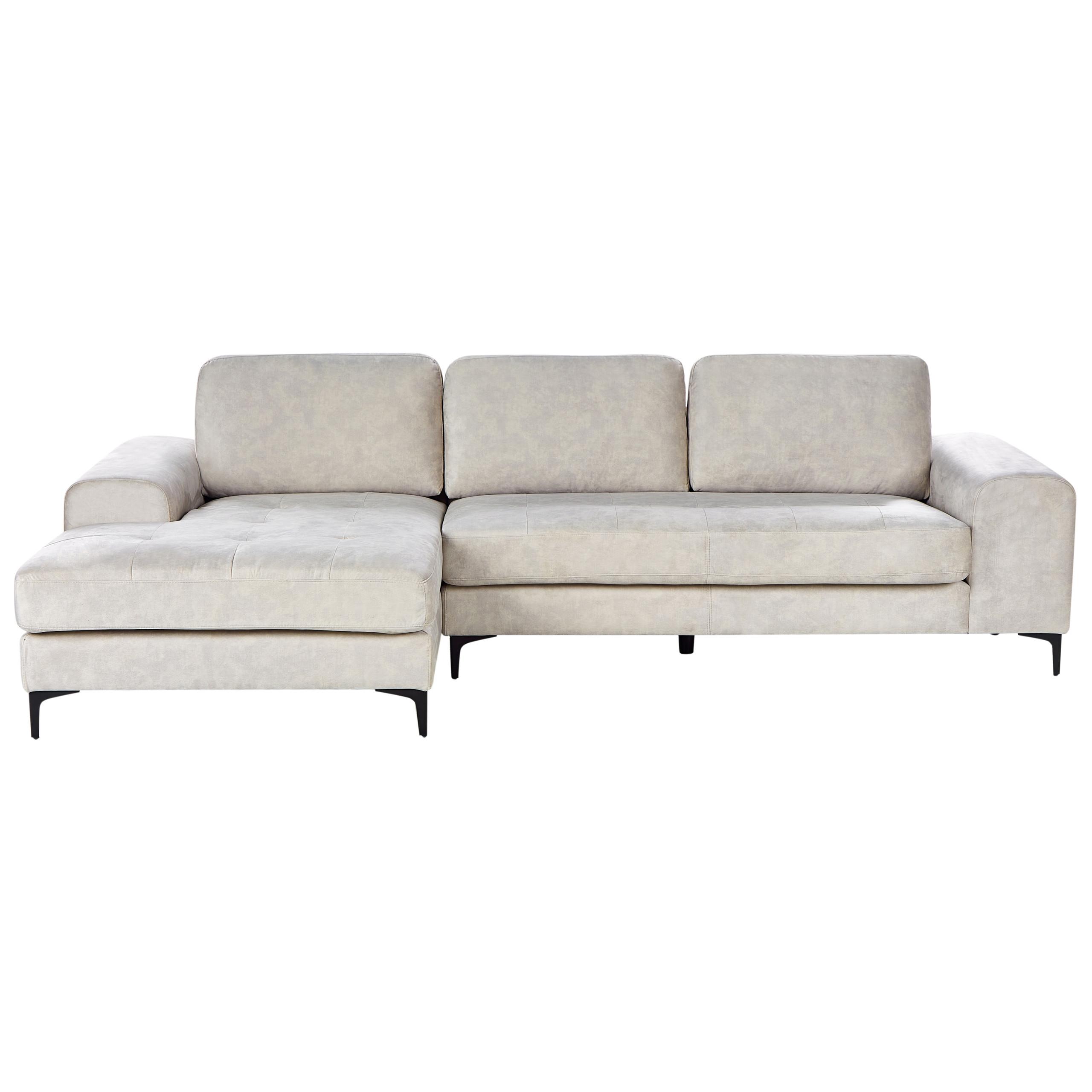 ECKSOFA 4-Sitzer Samtstoff Hellbeige rechtsseitig Kiruna - Beige/Schwarz, Textil (290/148cm) - Beliani