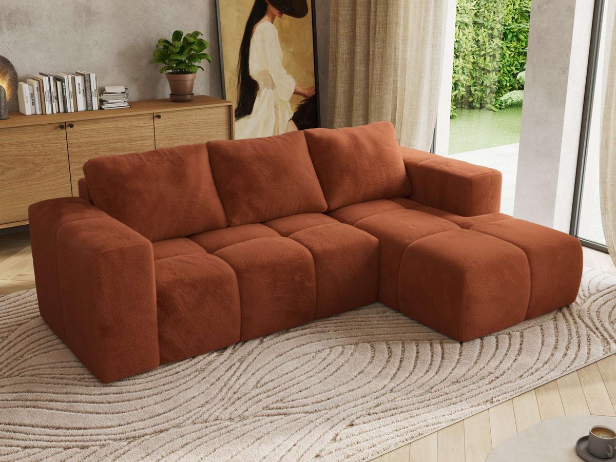 ECKSOFA MONIVA Orange Plüsch - Rechts - Schwarz/Orange, Kunststoff/Textil (266/164cm) - MKS