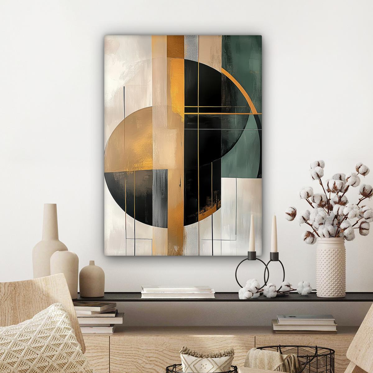 LEINWANDBILD Abstrakt - Gold - Bronze - Grün - Formen - Modern Wandbild Wohnzimmer 60x80 cm - Multicolor, Textil (60/80cm) - MuchoWow