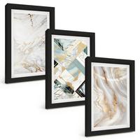 BILDER SET 3er Set - 20x30 cm Schwarzer Rahmen - Elegante Marmormuster - Schwarz, Kunststoff (20/30cm) - TULUP