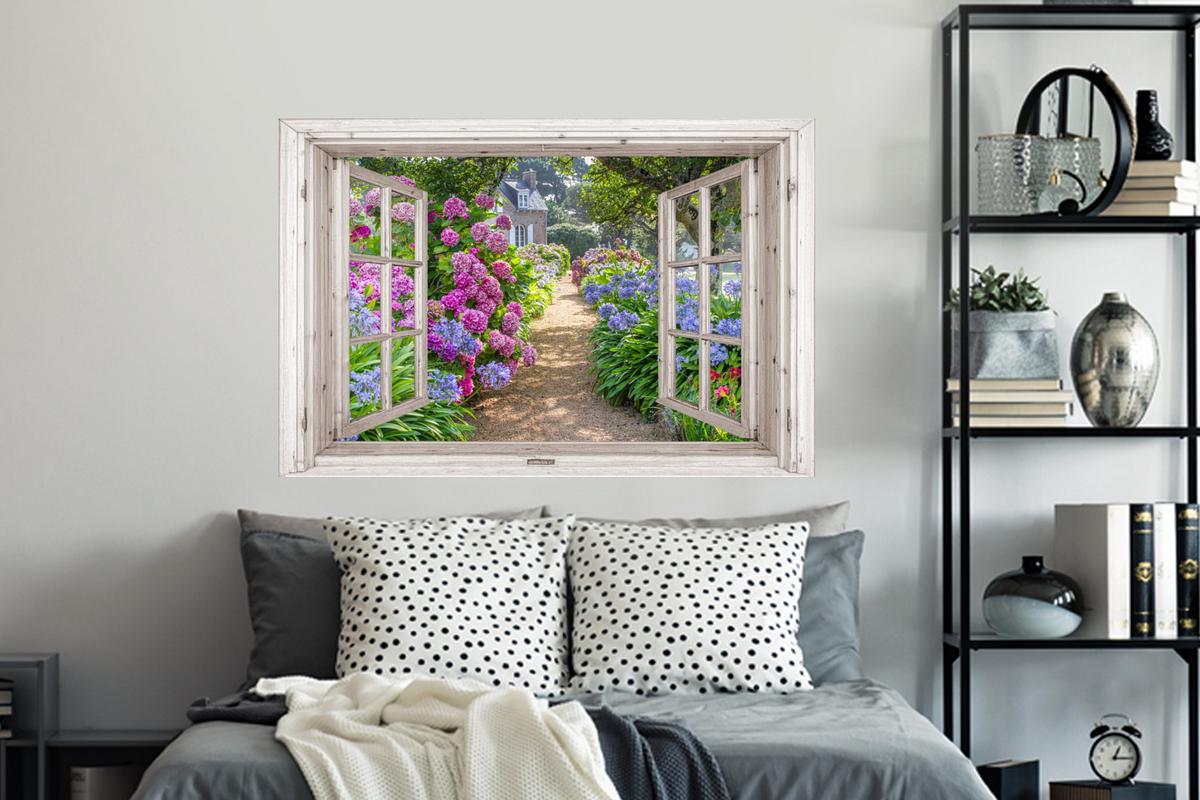 WANDTATTOO Hortensie - Durchsichtig - Blumen - Sommer - Lila - Weg Wandsticker 120x80 cm - Lila, Kunststoff (120/80/0.1cm) - MuchoWow