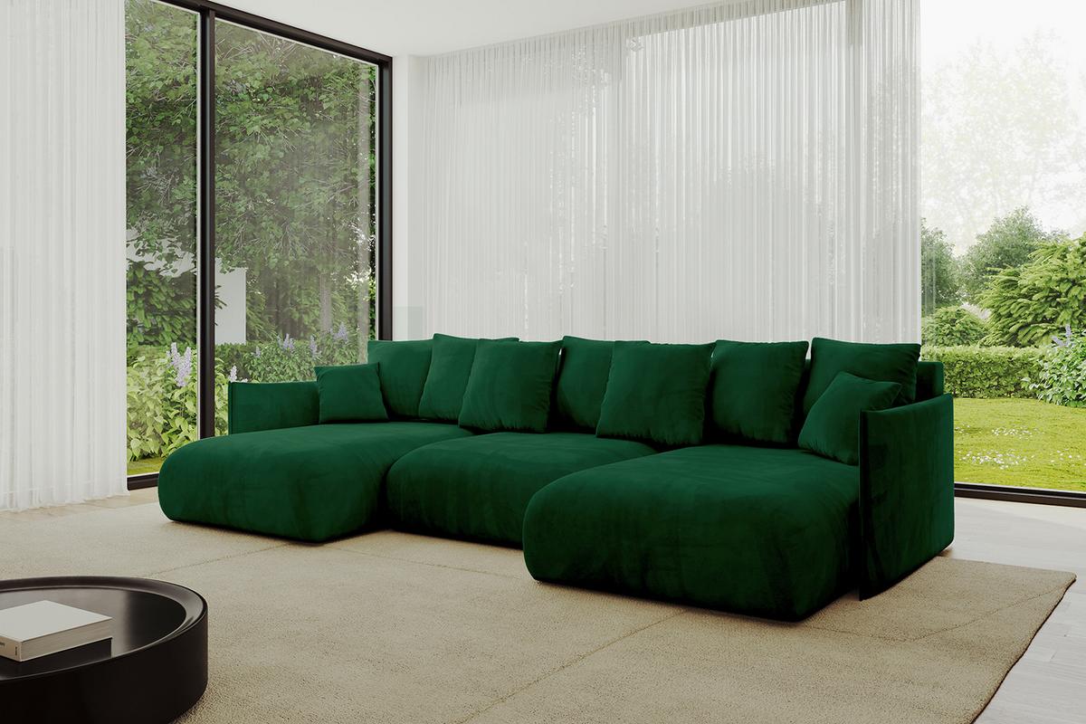 WOHNLANDSCHAFT mit Schlaffunktion und Bettkasten ONESK-U 317x177x72 Grün Velours - Grün, Holzwerkstoff/Kunststoff (317/72/177cm) - ALTDECOR
