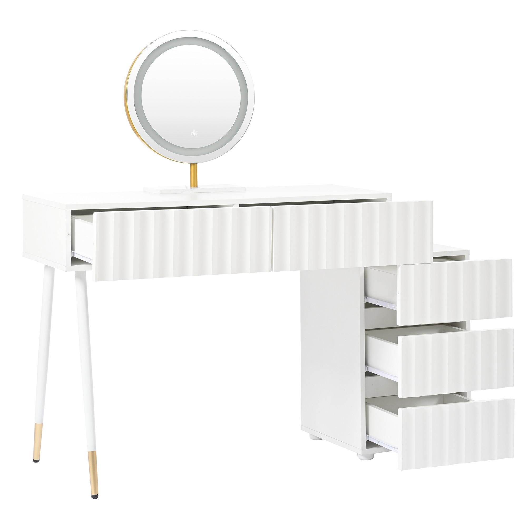 SCHMINKTISCH mit LED-Spiegel und Schubladen Weiß - Weiß, Holzwerkstoff (40/127/100cm) - Urban Meuble
