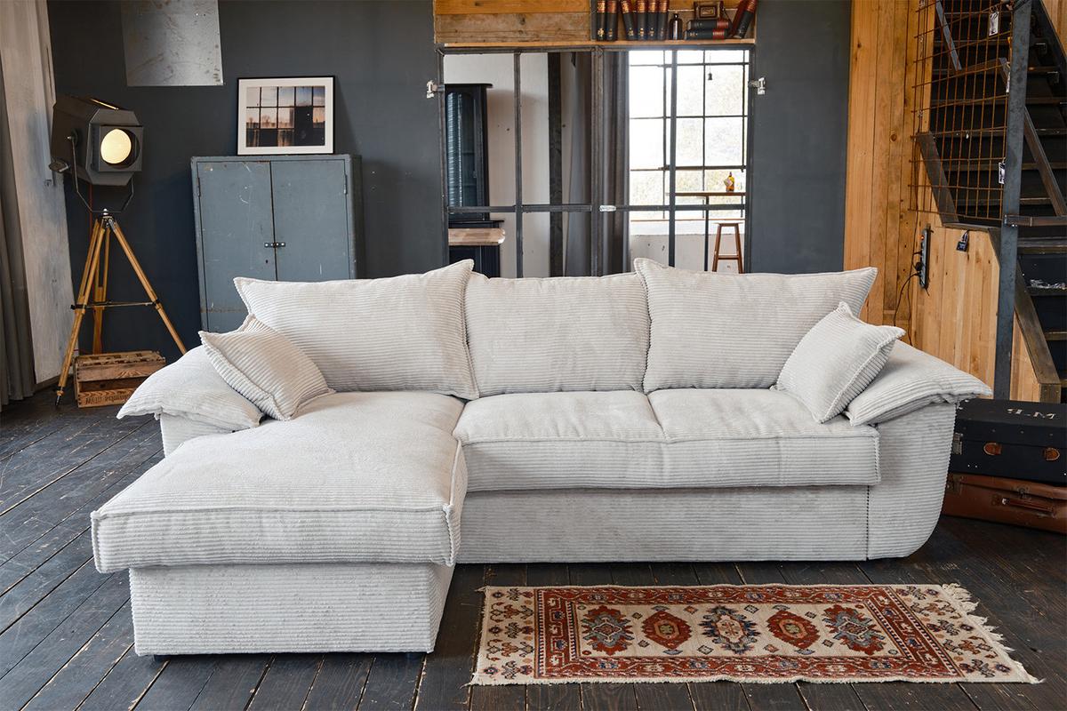 ECKSOFA DAMETO Weiß Cord Mit Schlaffunktion - Schwarz/Weiß, Kunststoff/Textil (266/174cm) - KAWOLA