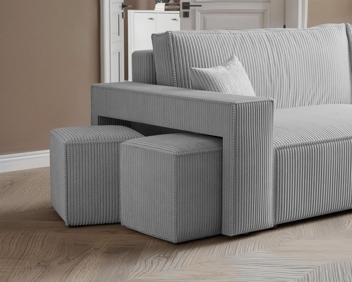 ECKSOFA Adara Inkl. Hocker - Hellgrau, Holzwerkstoff/Textil (145/262cm) - Fun Möbel