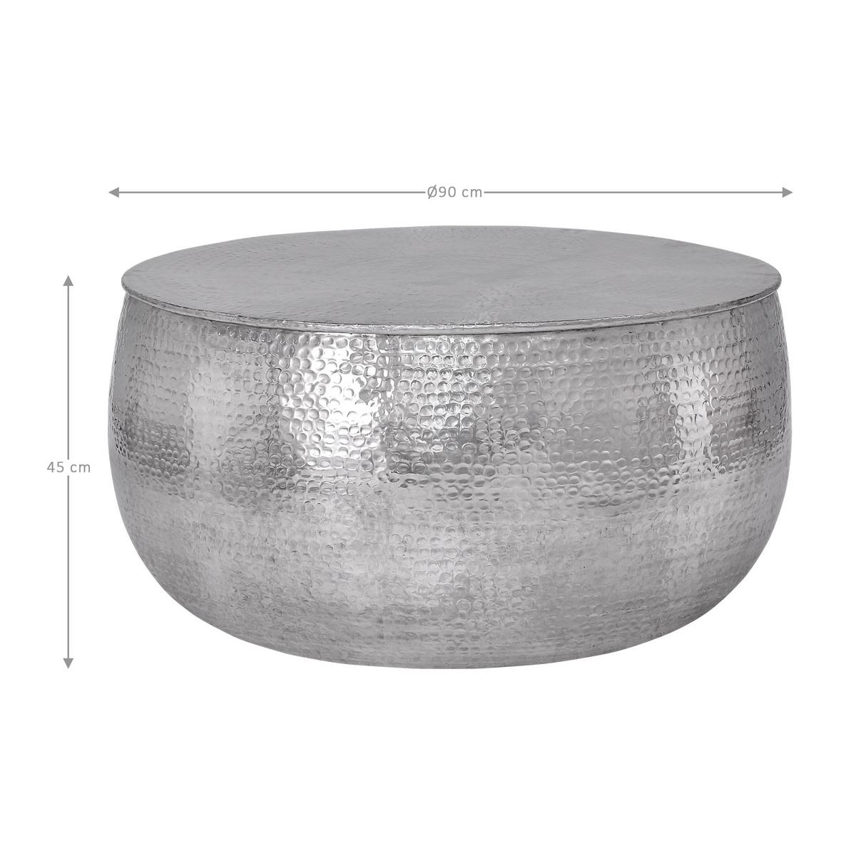 COUCHTISCH rund Ø90x45 cm Silber aus Aluminium Hammerschlag Design - Silberfarben, Metall (90/90/45cm) - WOMO-DESIGN