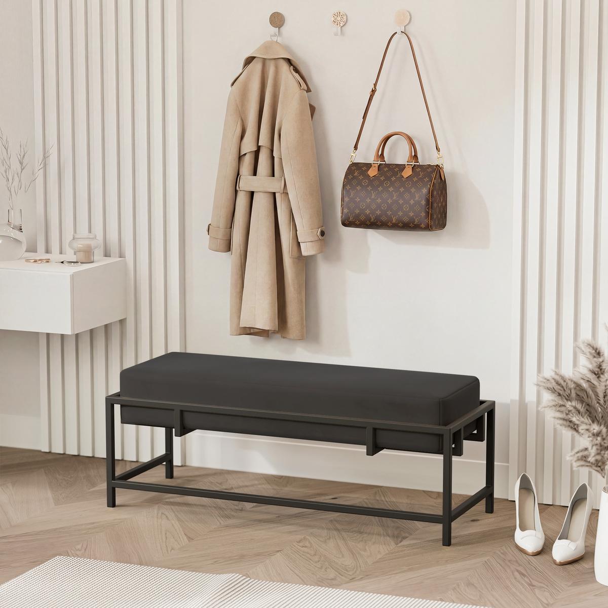 POLSTERBANK GLAM 80 cm Schwarz ,Metallgestell - Schwarz, Textil/Metall (80/45/35cm) - Idohome