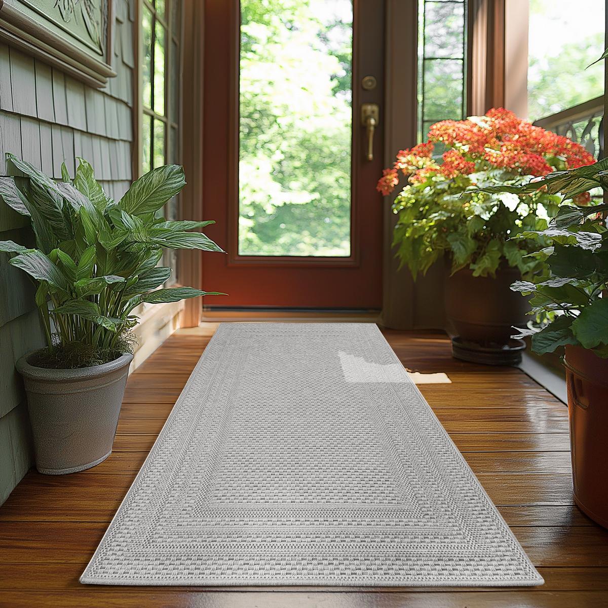 TEPPICH Outdoor VENTOUX in Grau, mit Bordüre, 80 x 250 cm - Grau, Textil (80/250cm) - KADIMA DESIGN