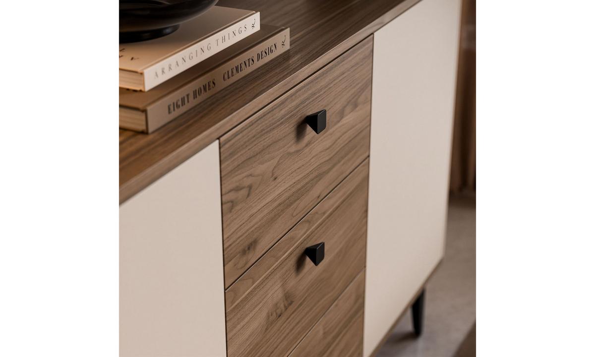 KOMMODE MOCHA 180/40,2/81,2 cm 3 Türen 3 Schubladen Kaschmir/Nussbaum Royal - Kaschmir/Schwarz, Holzwerkstoff/Metall (180/81.2/40.2cm) - Lookway