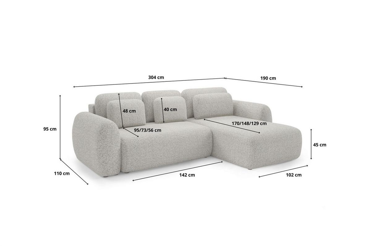 ECKSOFA Gaston Mit Schlaffunktion - Dunkelgrau, Holzwerkstoff/Textil (304/190cm) - Fun Möbel