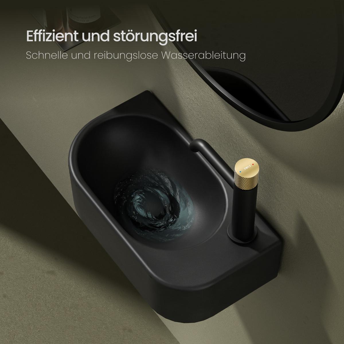 WASCHBECKEN Abgerundete Ecken Hahnloch rechts mattschwarz 40 / 21,5 / 12 cm - Schwarz, Keramik (40/12/21.5cm) - EMKE