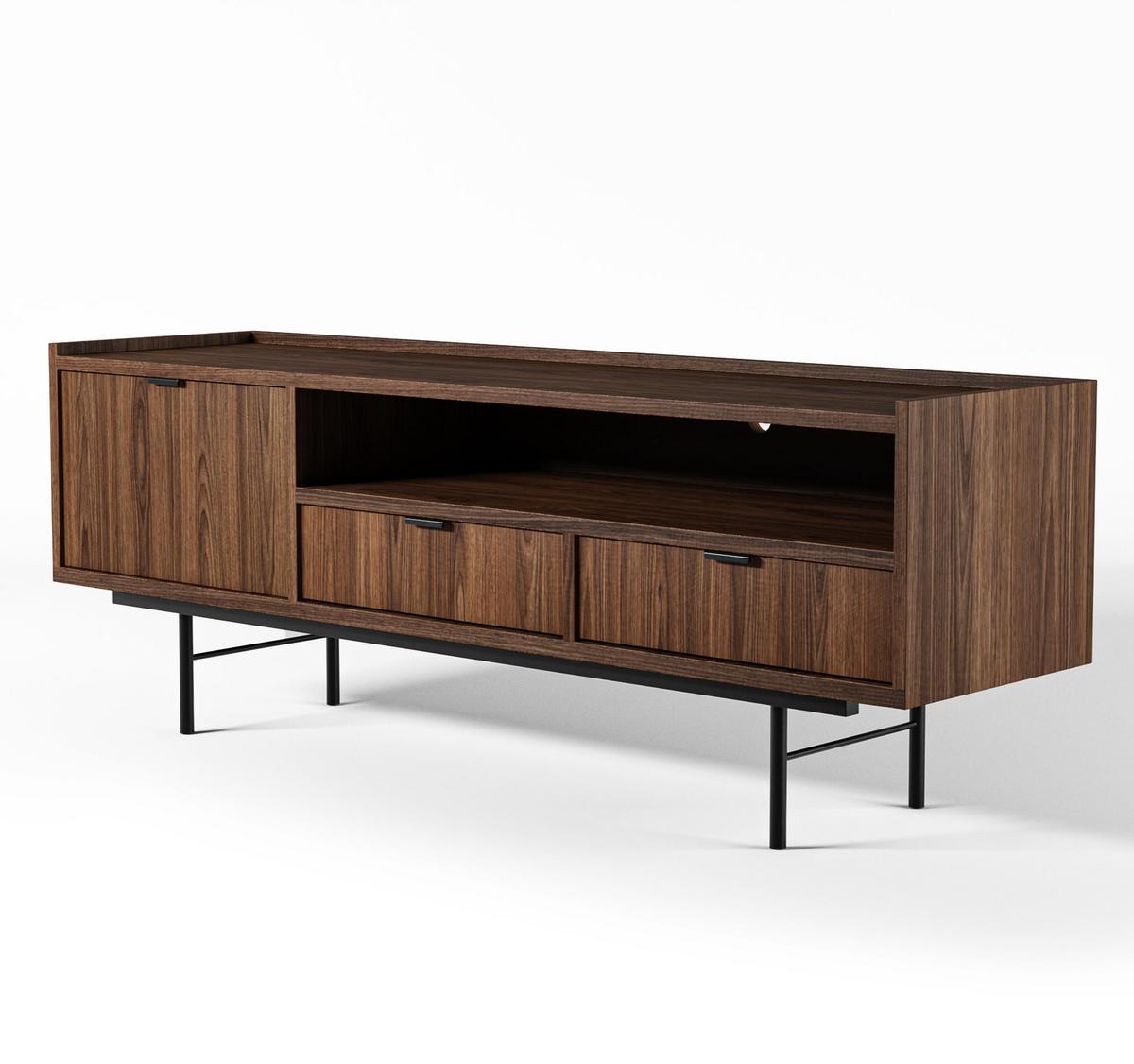 LOWBOARD Nordiva 1T 2S Warmia Walnut 150/55/40 cm – Metallgestell - Walnussfarben/Schwarz, Holzwerkstoff/Metall (155/55/40cm) - AX Living