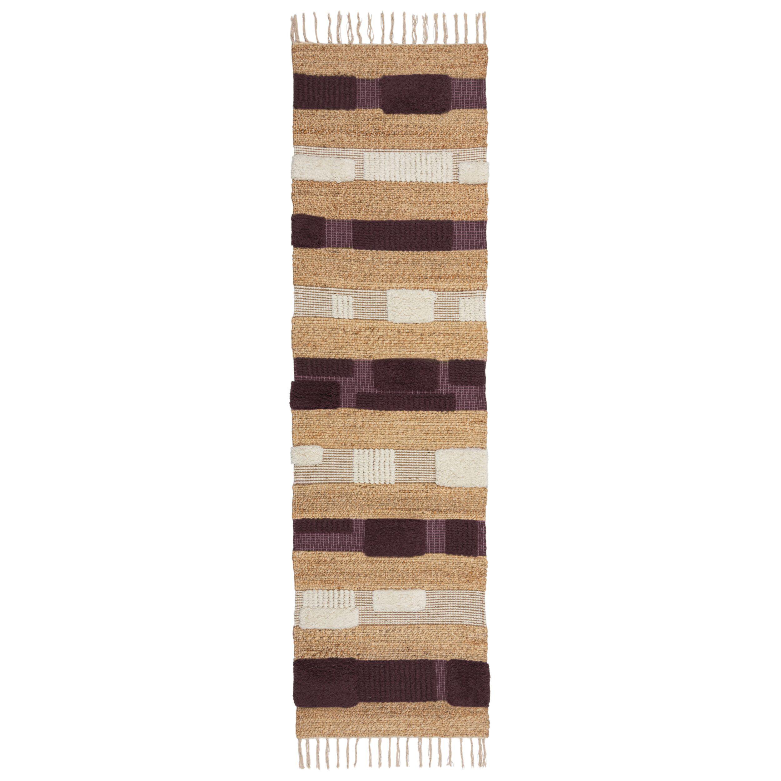 JUTETEPPICH handgewebt mit Fransen WHARFE, im Patchwork-Stil, Natur-Lila, 60 x 230 cm - Lila, Textil (60/230cm) - KADIMA DESIGN