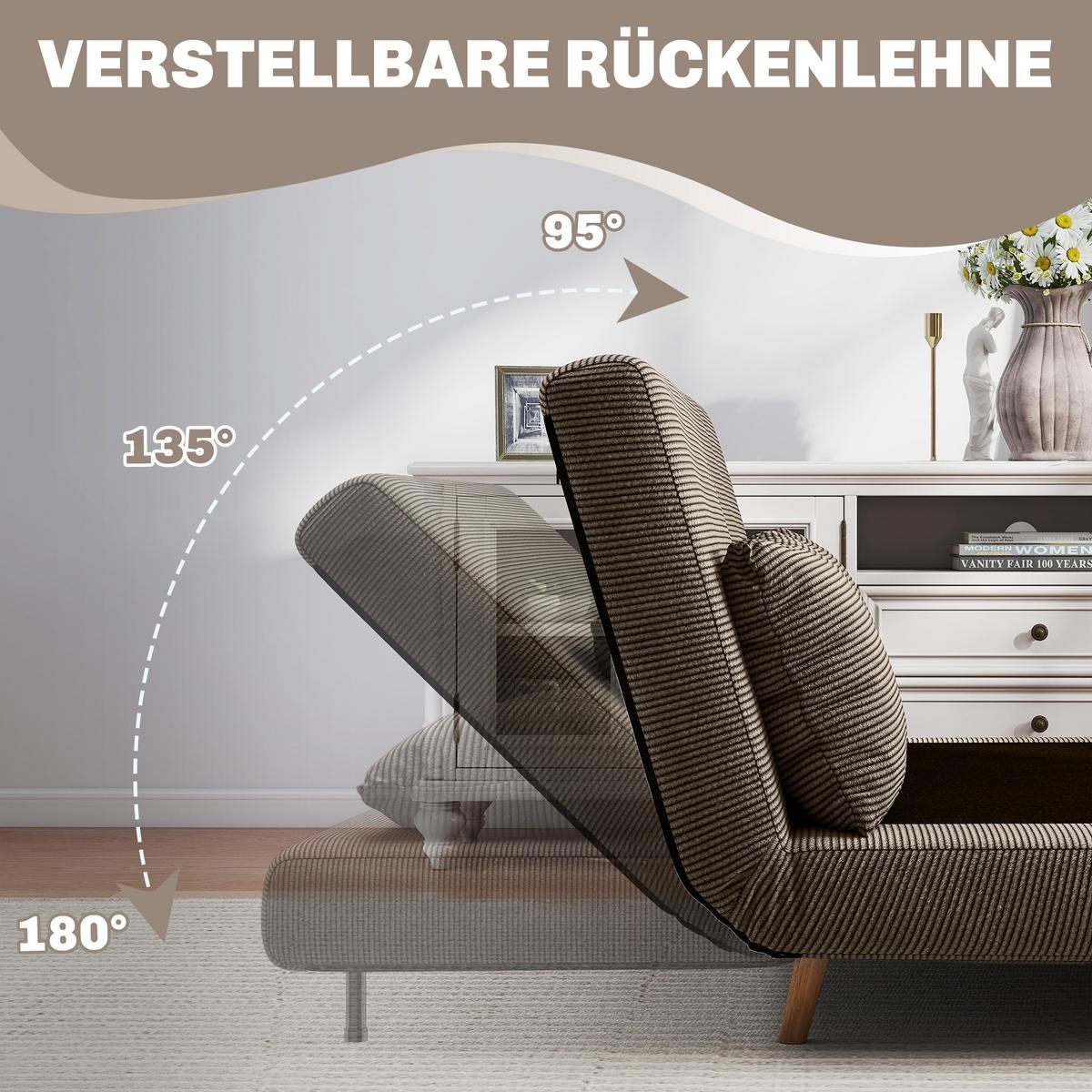 SCHLAFSOFA Polyester Buchenholz Kaffee-Braun - Buchefarben/Braun, Buchenholz/Textil (90/81/141cm) - HOMCOM