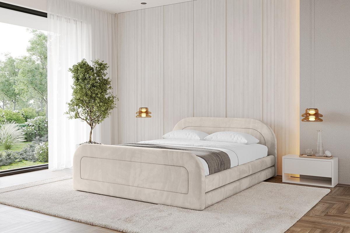 POLSTERBETT mit Bettkasten, Fußteil und Lattenrost, Boxbett ohne Matratze - LERIS-v1-Z 180x200 Beige - Beige, Holzwerkstoff/Textil (180/200cm) - ALTDECOR
