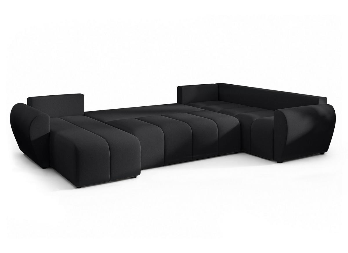 WOHNLANDSCHAFT Malatya U Form MAX Schwarz 311/145/80 cm mit Schlaffunktion - Schwarz, Kunststoff/Textil (208/80/303cm) - AX Living