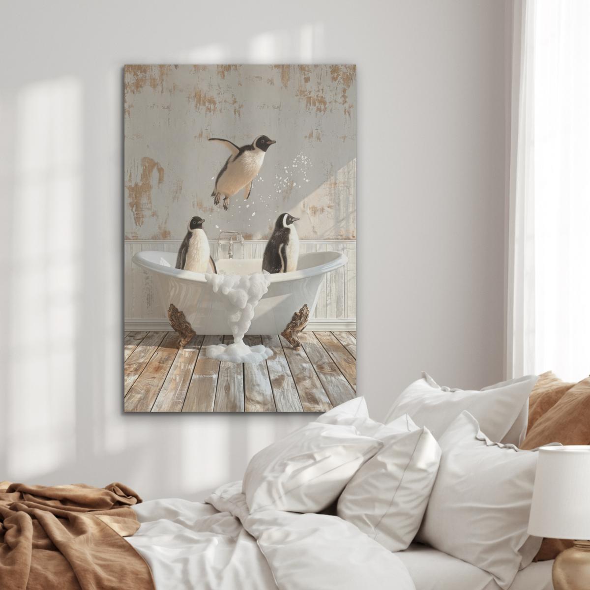 AKUSTIKBILD Vintage - Pinguin - Badewanne - Schaumstoff Wanddeko 70x100 cm - Schwarz, Kunststoff (70/100/0.9cm) - MuchoWow