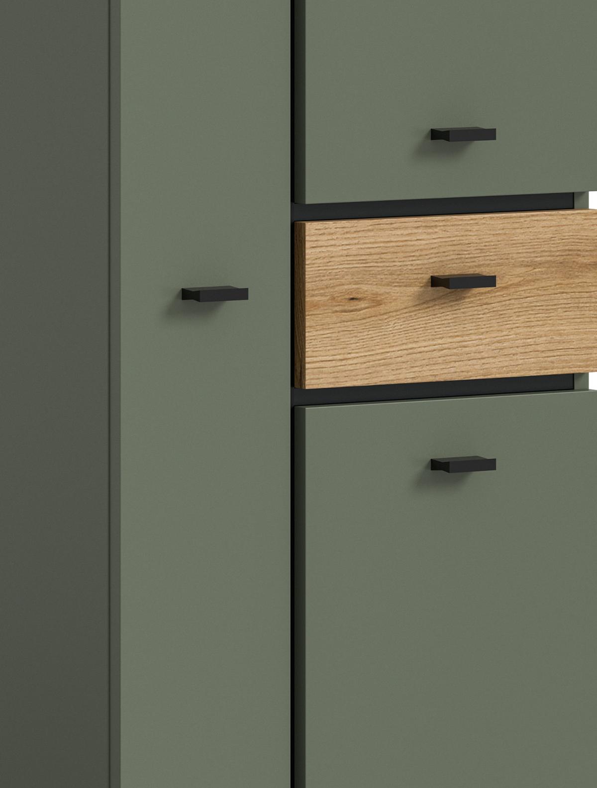 HOCHSCHRANK grün, Evoke Eiche 51 x 191 cm, Badschrank mit viel Stauraum - Eichefarben/Schwarz, Holzwerkstoff/Kunststoff (51/191/30cm) - Inn.Furn