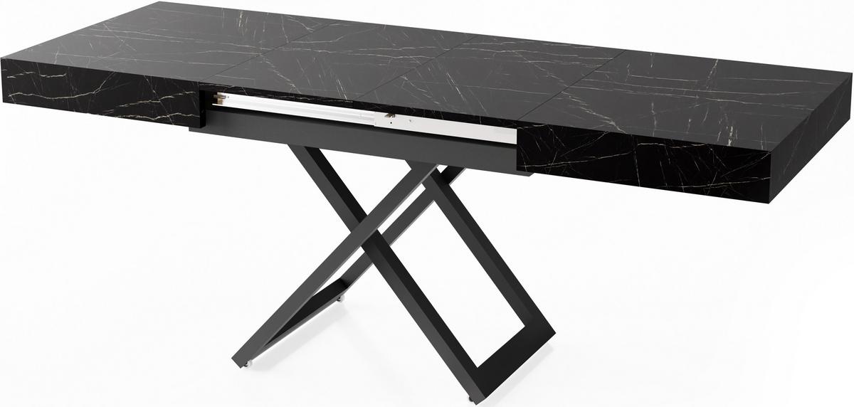 COUCHTISCH Cavetta U höhenverstellbar ausziehbar, Marmor Schwarz 120-200/80/27-76 cm - Anthrazit/Schwarz, Holzwerkstoff/Metall (80/200/76cm) - WFL GROUP