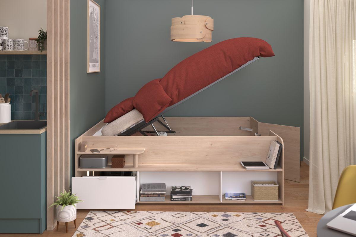 STAURAUMBETT Eiche Jackson, weiß, Hochbett Liegefläche 140 x 200 cm - Eichefarben/Weiß, Holzwerkstoff (140/200cm) - Parisot Meuble