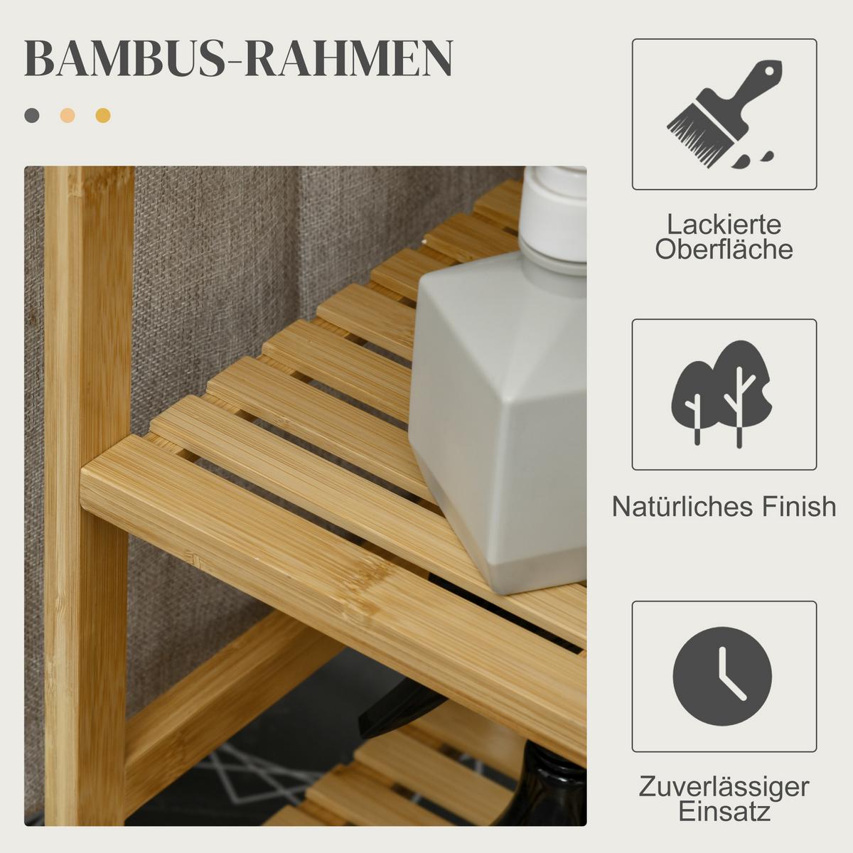 WÄSCHEKORB 57,4 L Wäschebox mit Bügelbrett und Bügeleisen, Bambus, Natur - Multicolor, Kunststoff (34/82/113cm) - HOMCOM