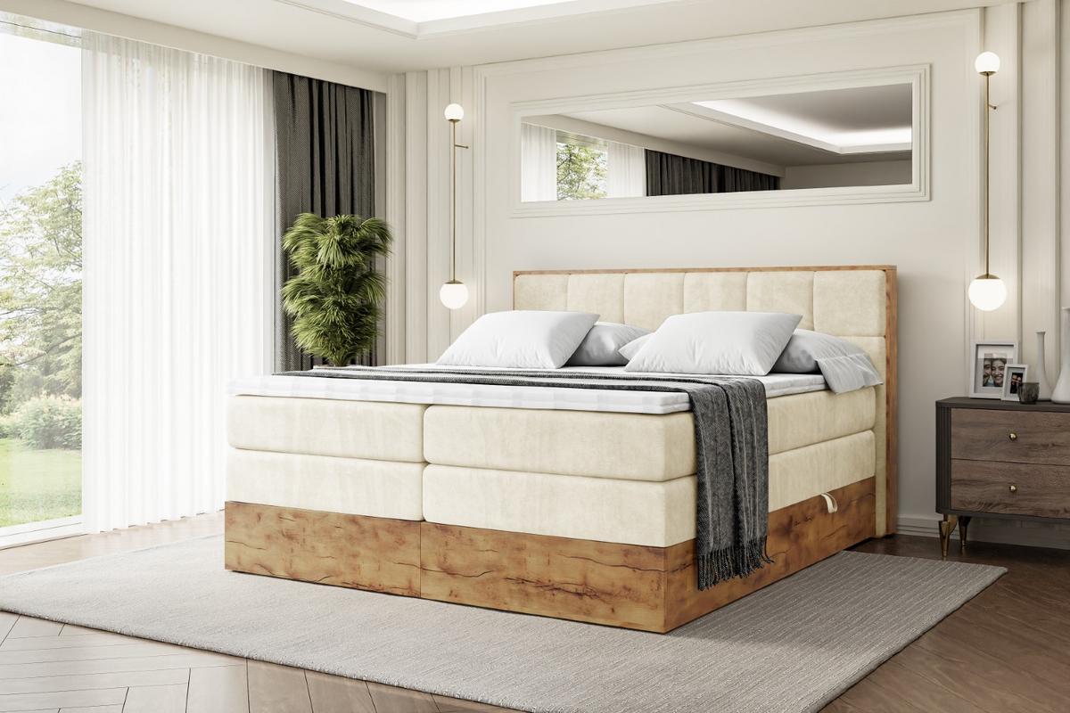 BOXSPRINGBETT mit Matratze H3|H4 und Lattenrost - LOLLI7 KING-160x200 - Beige Monolith - Beige, Holzwerkstoff (160/200cm) - ALTDECOR