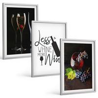 BILDER SET 3er Set - 40x60 cm Silberner Rahmen - Weingläser mit Trauben und Inschrift - Silberfarben, Kunststoff (40/60cm) - TULUP