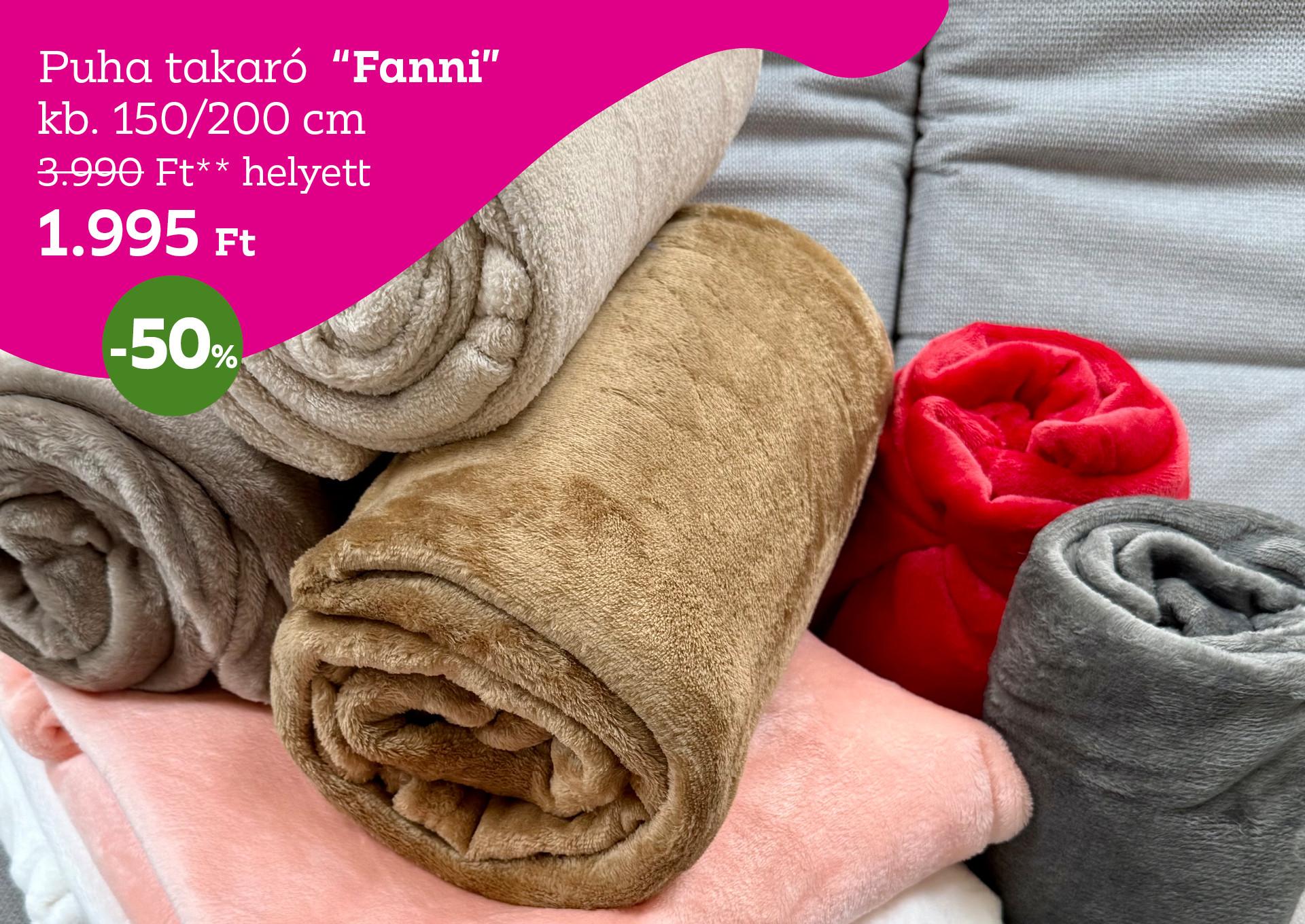 Puha takaró  FANNI 3990 Forint helyett 1995 Forint, kedvezmény mértéke 50%