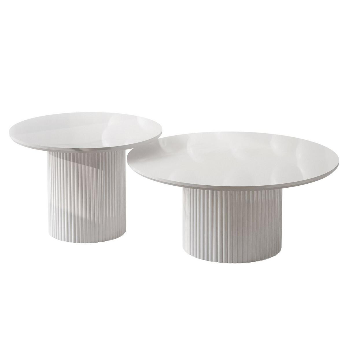 COUCHTISCH-SET OVI mit geriffeltem Sockel - Creme, Holzwerkstoff (80/80/42cm) - Lookway
