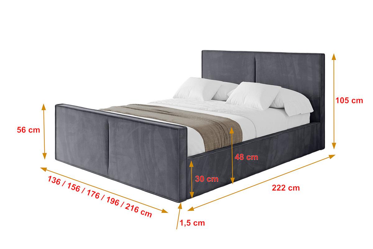 POLSTERBETT mit Bettkasten, Fußteil und Lattenrost, Boxbett ohne Matratze - EMMI-Z 160x200 Dunkelgrau - Dunkelgrau, Holzwerkstoff/Textil (160/200cm) - ALTDECOR