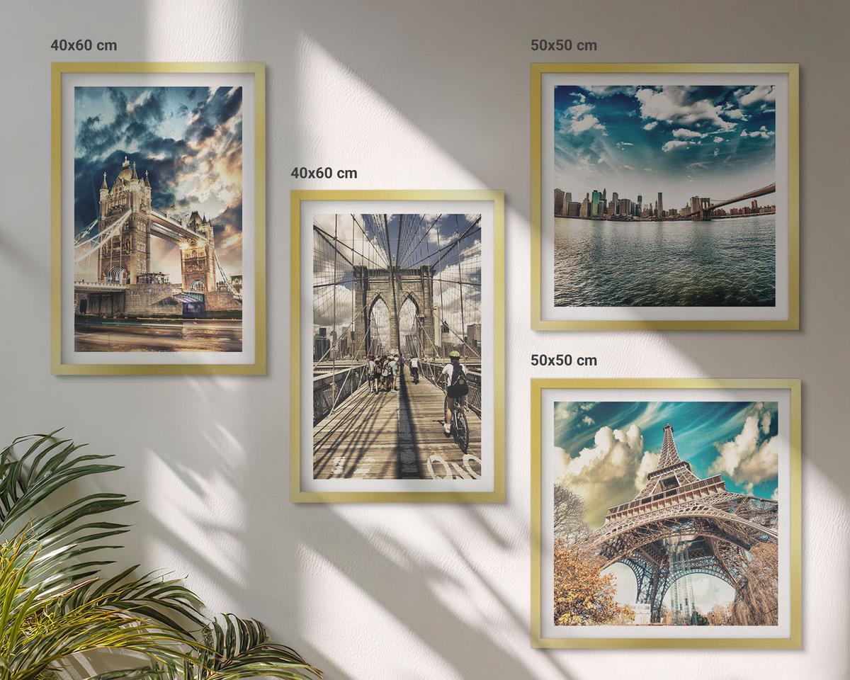 BILDER SET 4er Set - 50x50 cm & 40x60 cm Goldrahmen - Turmbrücken in europäischen Städten - Goldfarben, Kunststoff (50/50cm) - TULUP