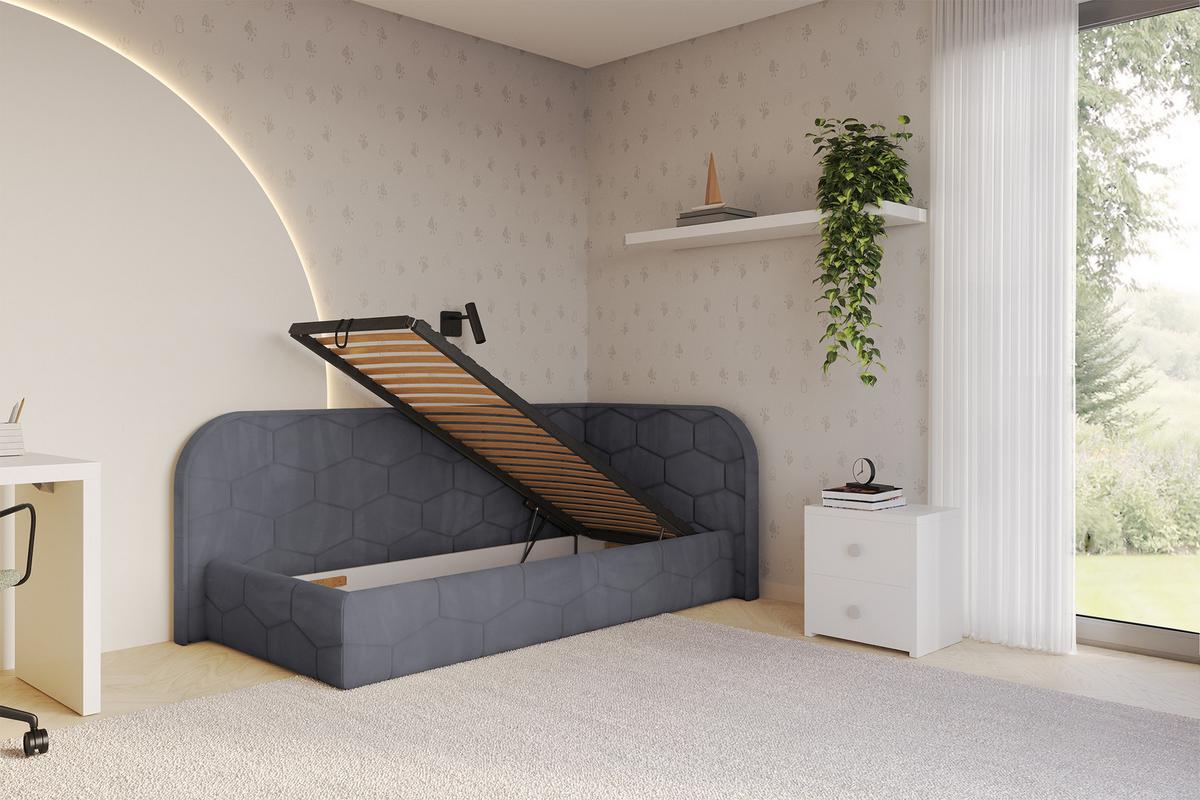 EINZELLBETT Jugendbett mit Bettkasten und Matratze H3/H4, Links - JAXY 80x200 Dunkelgrau - Dunkelgrau, Holzwerkstoff/Textil (80/200cm) - ALTDECOR