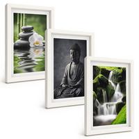 BILDER SET 3er Set - 20x30 cm Weißer Rahmen - Entspannende Zen-Wassermalerei - Weiß, Kunststoff (20/30cm) - TULUP