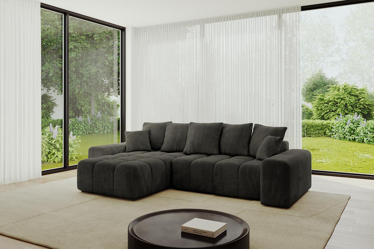 ECKSOFA Ottomane links ENIL-L 297x189x68 Schwarz Velours - Schwarz, Holzwerkstoff/Kunststoff (297/189cm) - ALTDECOR