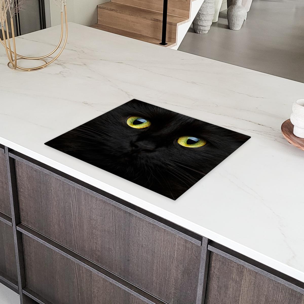 HERDABDECKPLATTE Katze - Augen - Gelb - Schwarz Herdabdeckung Induktionsfeld 65x52 cm - Schwarz, Kunststoff (65/52/0.2cm) - MuchoWow