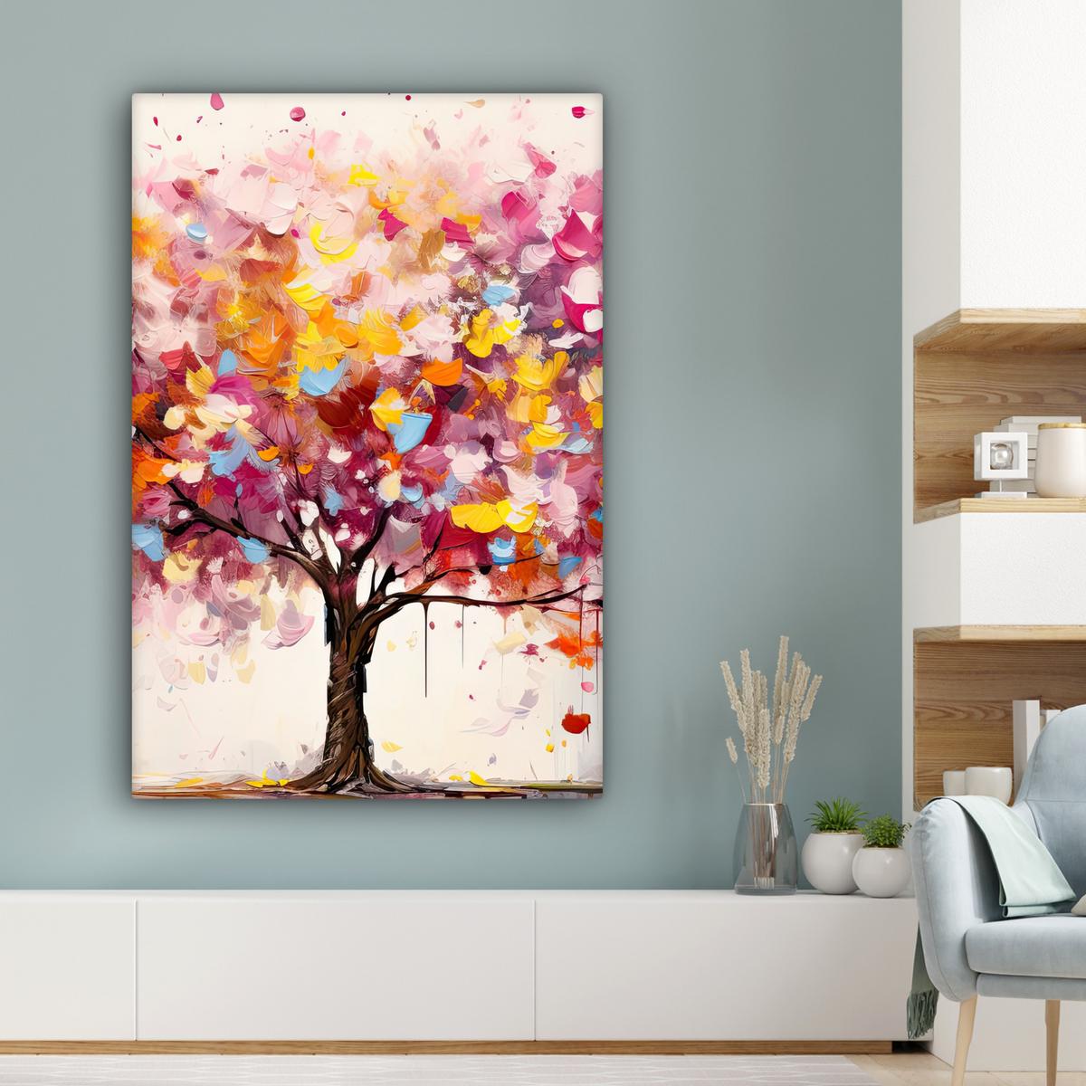 LEINWANDBILD Aquarell - Baum - Kunst - Abstrakt Deko XXL 80x120 cm - Rosa, Textil (80/120cm) - MuchoWow