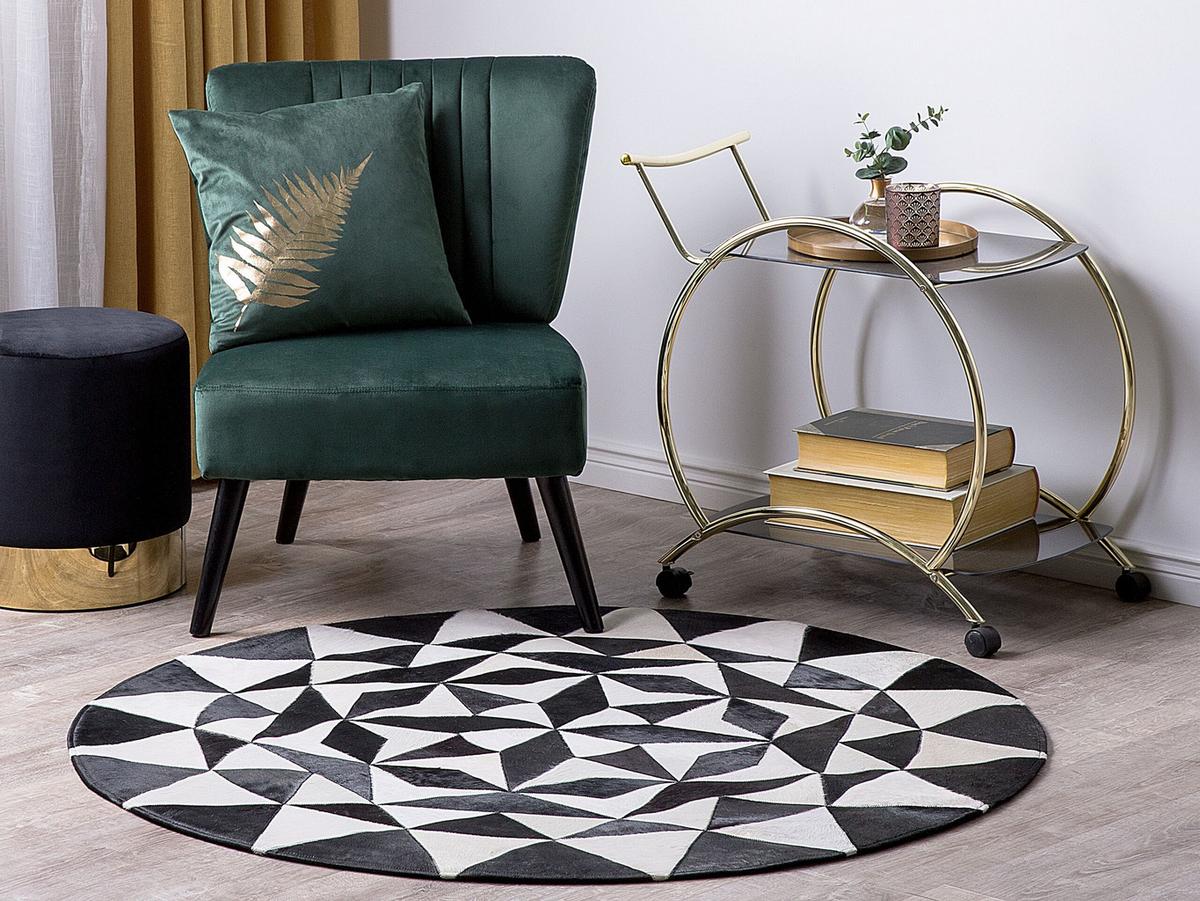 KURZFLOR-TEPPICH Turgutlu 140/140 cm - Schwarz, Fell (140/140cm) - Beliani