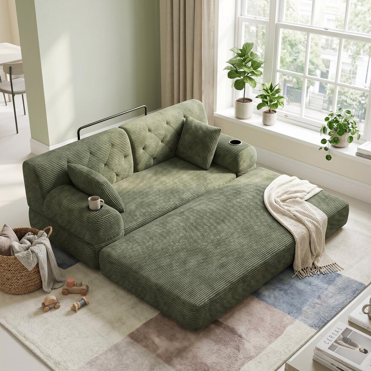 SCHLAFSOFA 2-in-1 Doppelschlafsofa Chenille Ausklappbar - Grün, Textil (168/81/80cm) - Urban Meuble