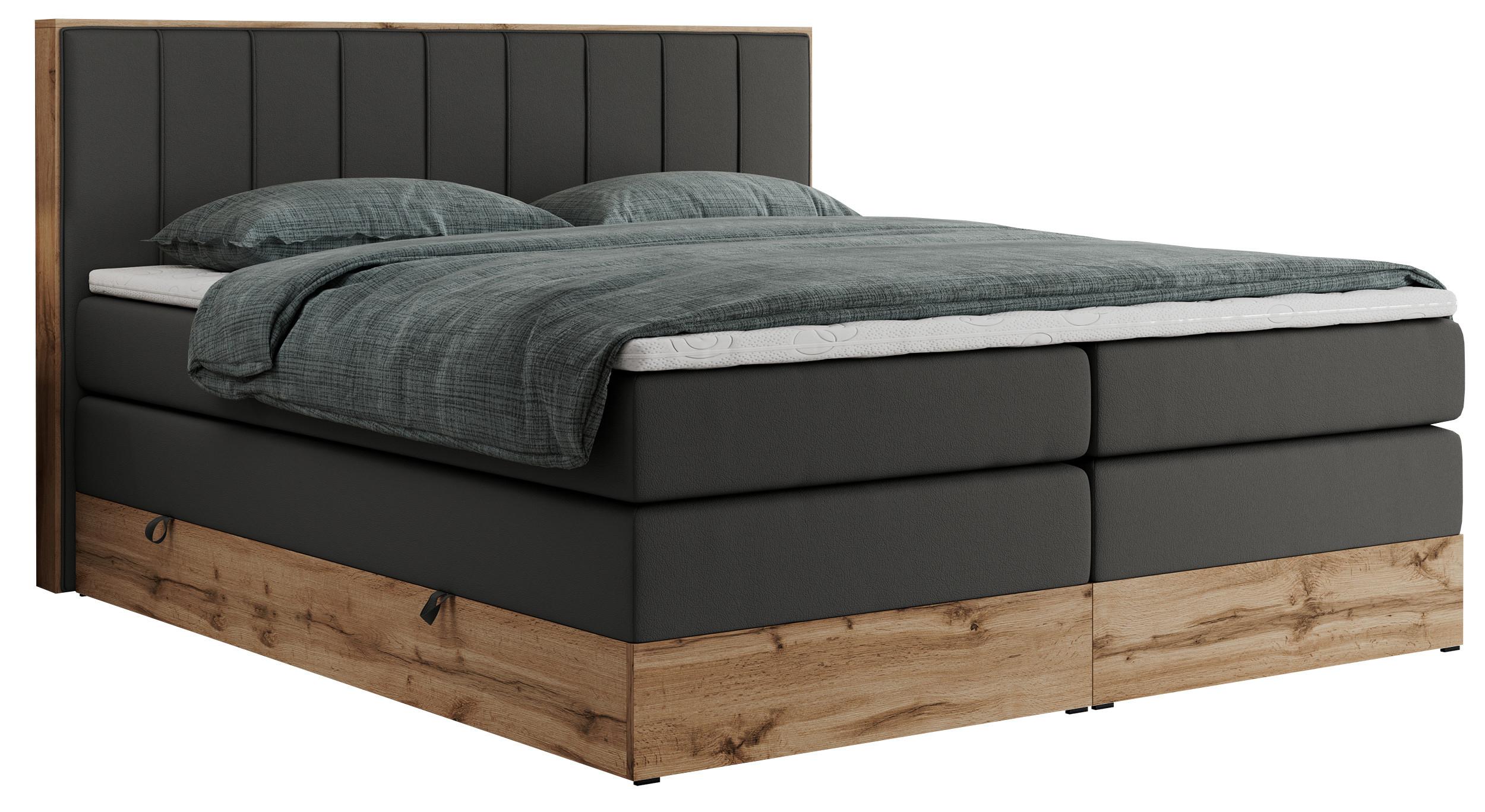 BOXSPRINGBETT BELLISSIMO KING 160/200 Dunkelgrau Kunstleder - H4 - Dunkelgrau, Holz/Textil (160/200cm) - MKS