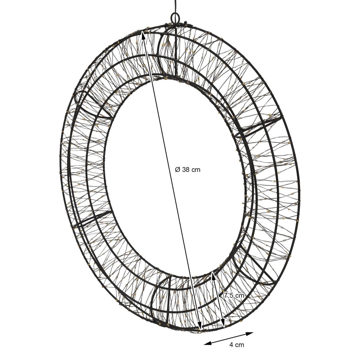 LED WEIHNACHTSKRANZ Ø38 cm Weihnachtsdeko mit Lichterkette Warmweiß Lichterkranz Außen - Schwarz, Metall (38/38/4cm) - ECD-Germany