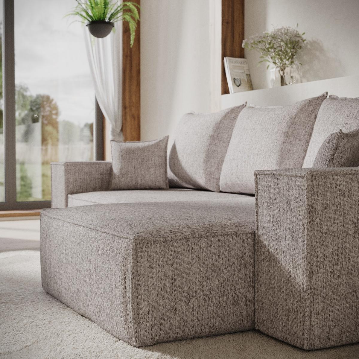 ECKSOFA SENSO mit Schlaffunktion Beige im Neve Stoff - Beige/Schwarz, Holz/Holzwerkstoff (255/148cm) - AltaBeds