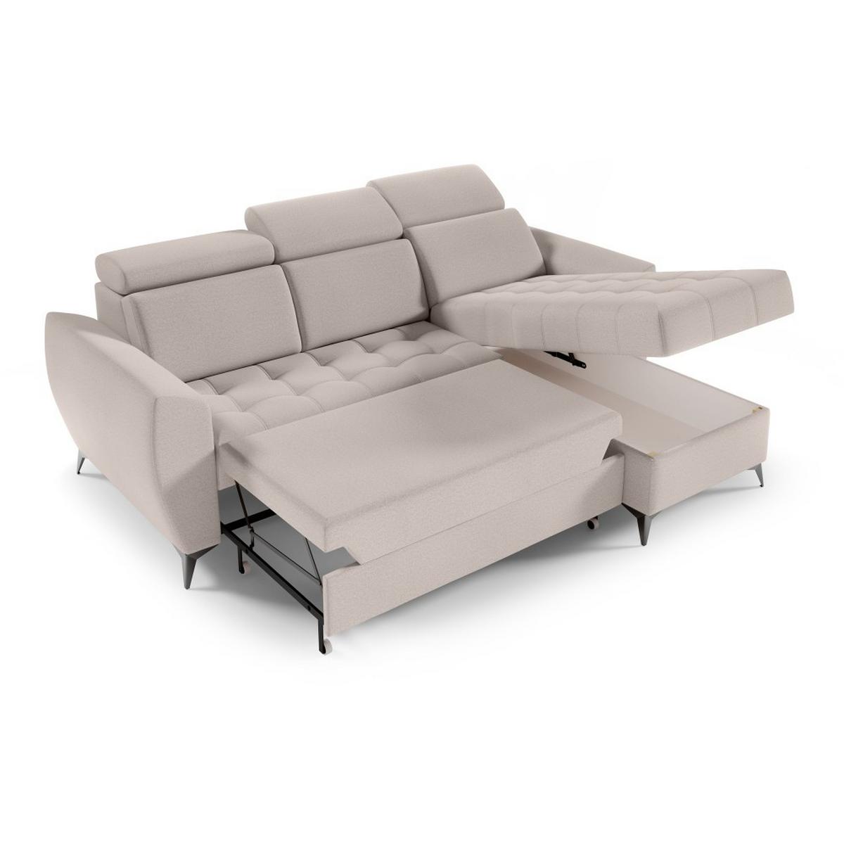ECKSCHLAFSOFA Aurora I verstellbare Kopfstützen, Beige - Beige/Schwarz, Textil (235/176cm) - Beautysofa