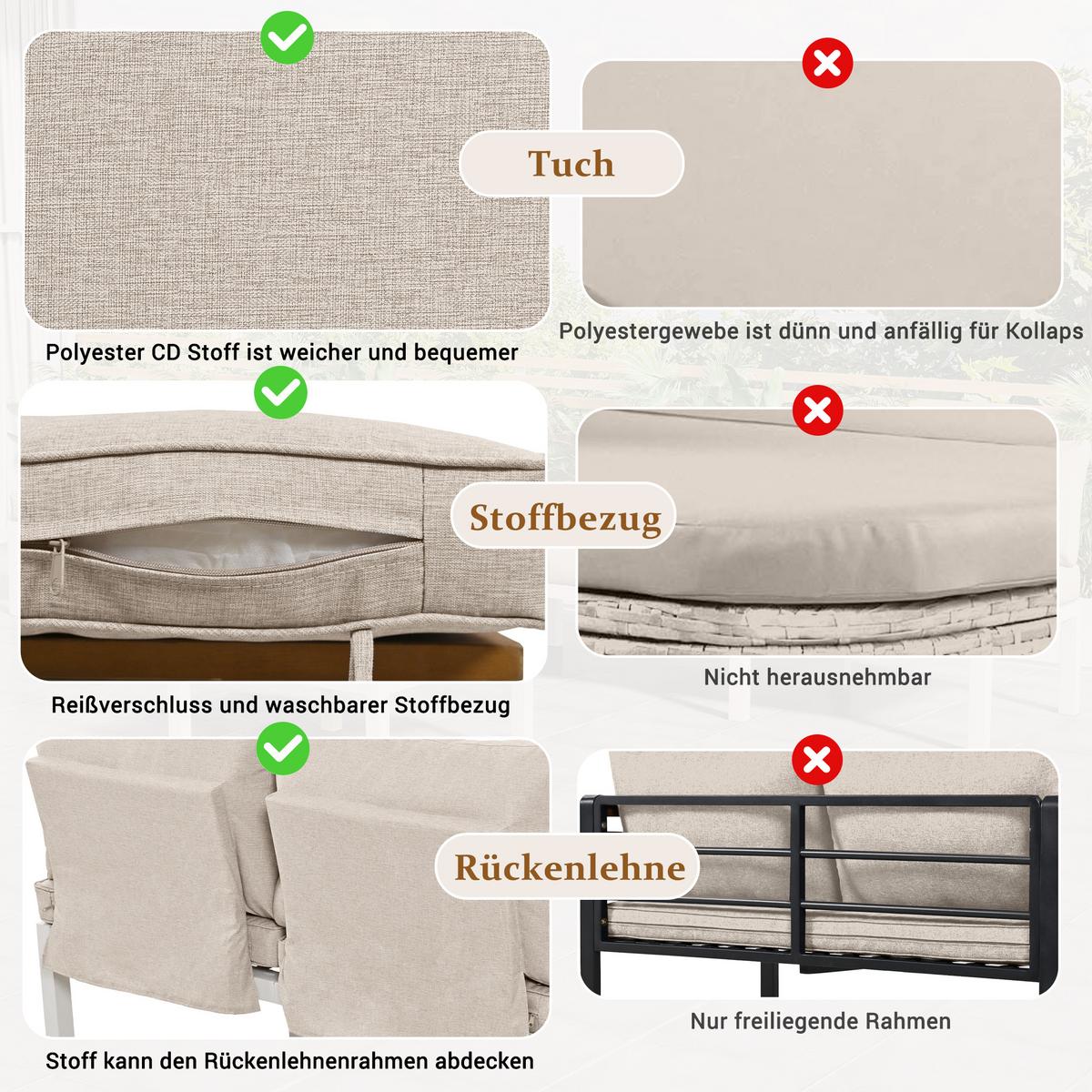 LOUNGEGARNITUR 5-tlg. Stahl & Akazie Beige Gartensofa mit Tisch & Beistelltischen - Beige, Metall - Urban Meuble
