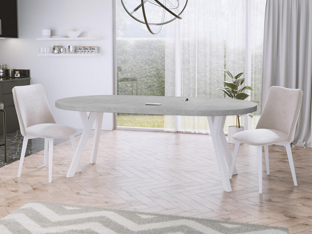 ESSTISCH Twixy runder ausziehbarer, Grauer Beton 90-170/90/76 cm - Hellgrau/Weiß, Holz/Holzwerkstoff (90/170/76cm) - WFL GROUP