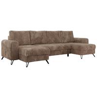 WOHNLANDSCHAFT AXEL U Cord Braun - Schwarz/Braun, Textil/Metall (312/90/140cm) - MKS