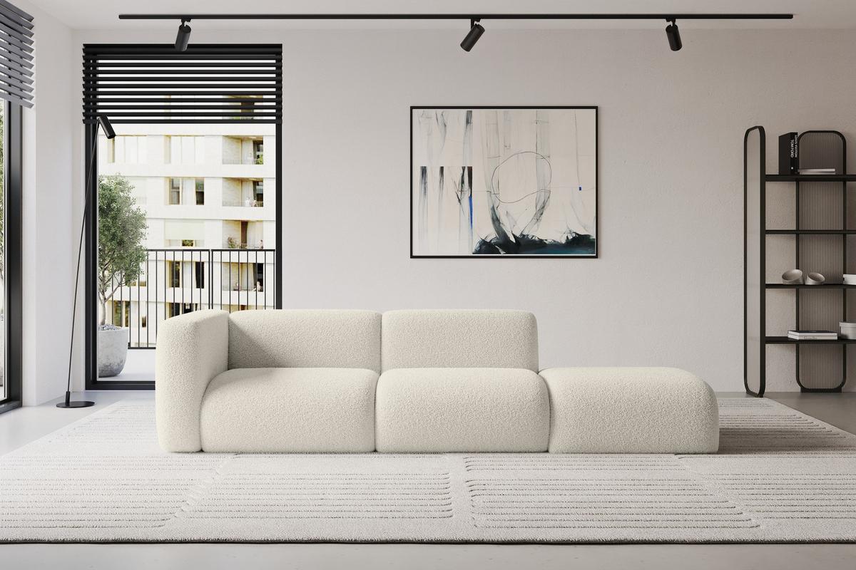 SOFA Ottomane Links MIRA-S3 296x89x70 Beige Bouclé - Kaschmir/Beige, Holzwerkstoff/Kunststoff (296/70/89cm) - ALTDECOR
