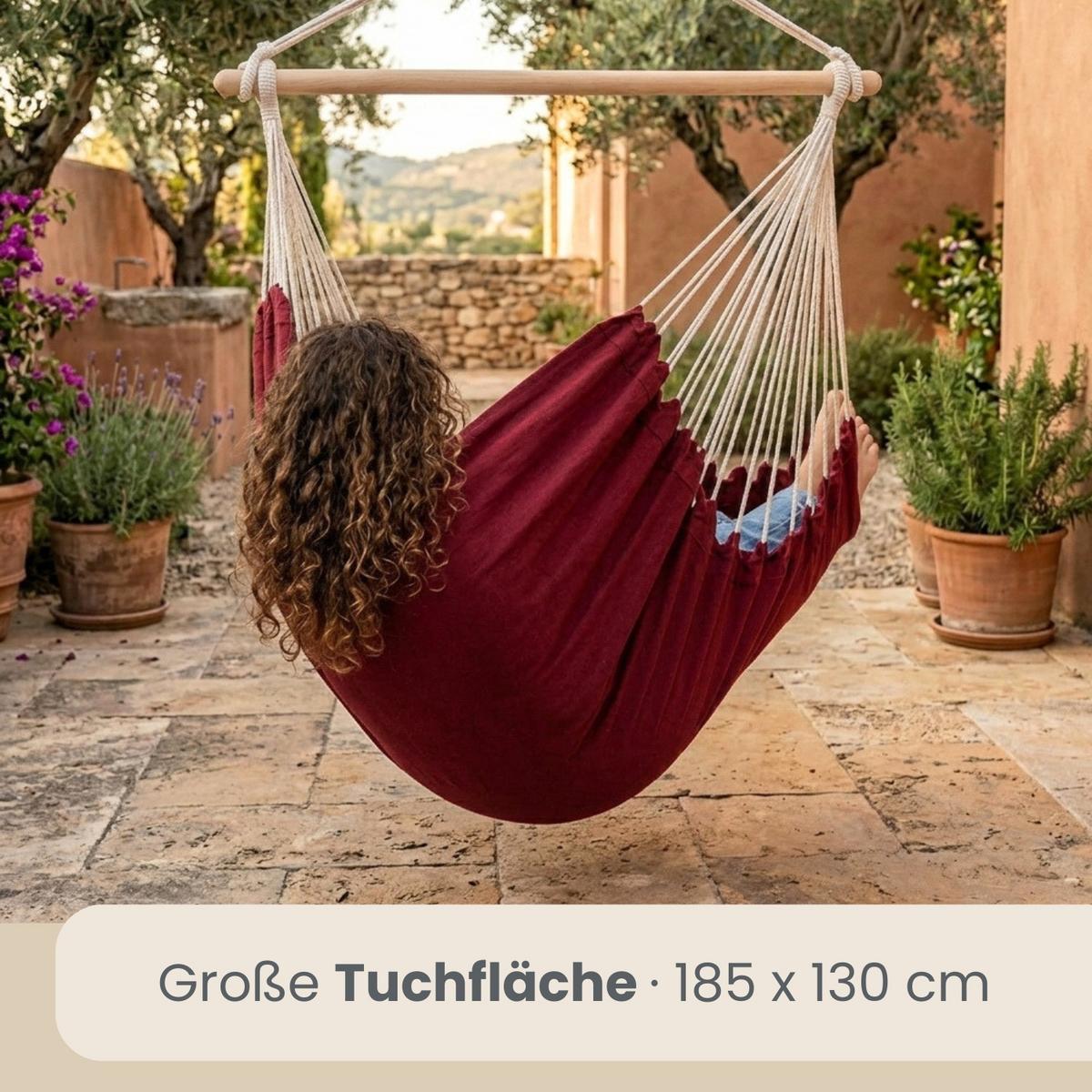 XXL HÄNGESESSEL 185/130 cm Belastbar bis 150 kg Bordeaux - Rot, Textil (130/155/185cm) - Amanka
