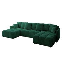 WOHNLANDSCHAFT LONLI-U 355x189x68 Dunkelgrün Velours - Dunkelgrün, Holzwerkstoff/Kunststoff (355/68/189cm) - ALTDECOR