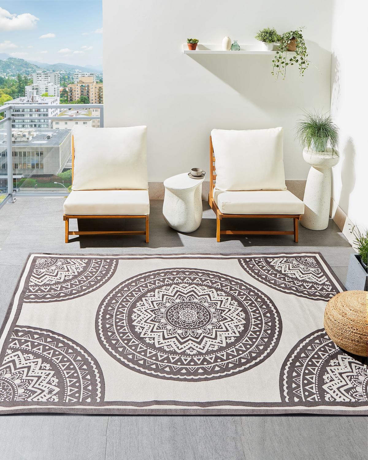 OUTDOORTEPPICH Grau 160/230 cm Nellore - Dunkelgrau/Beige, Kunststoff (160/230cm) - Beliani